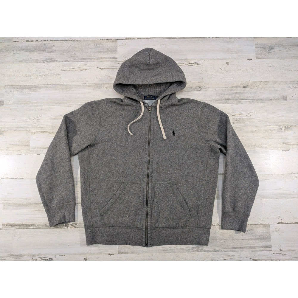 Polo Ralph Lauren Hoodie Mens Large Gray Heather Waffle Knit Hood Full Zip